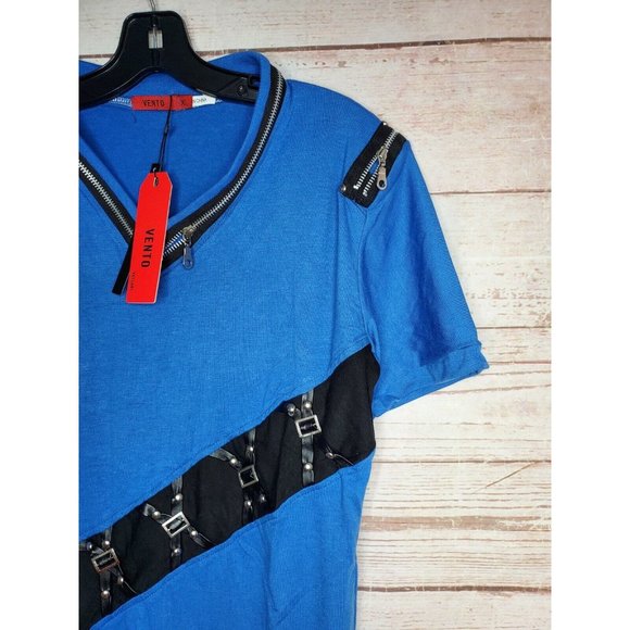 Vento Vassari XL Blue All Over Zipper Design Short Sleeve Designer Shirt - Picture 3 of 9